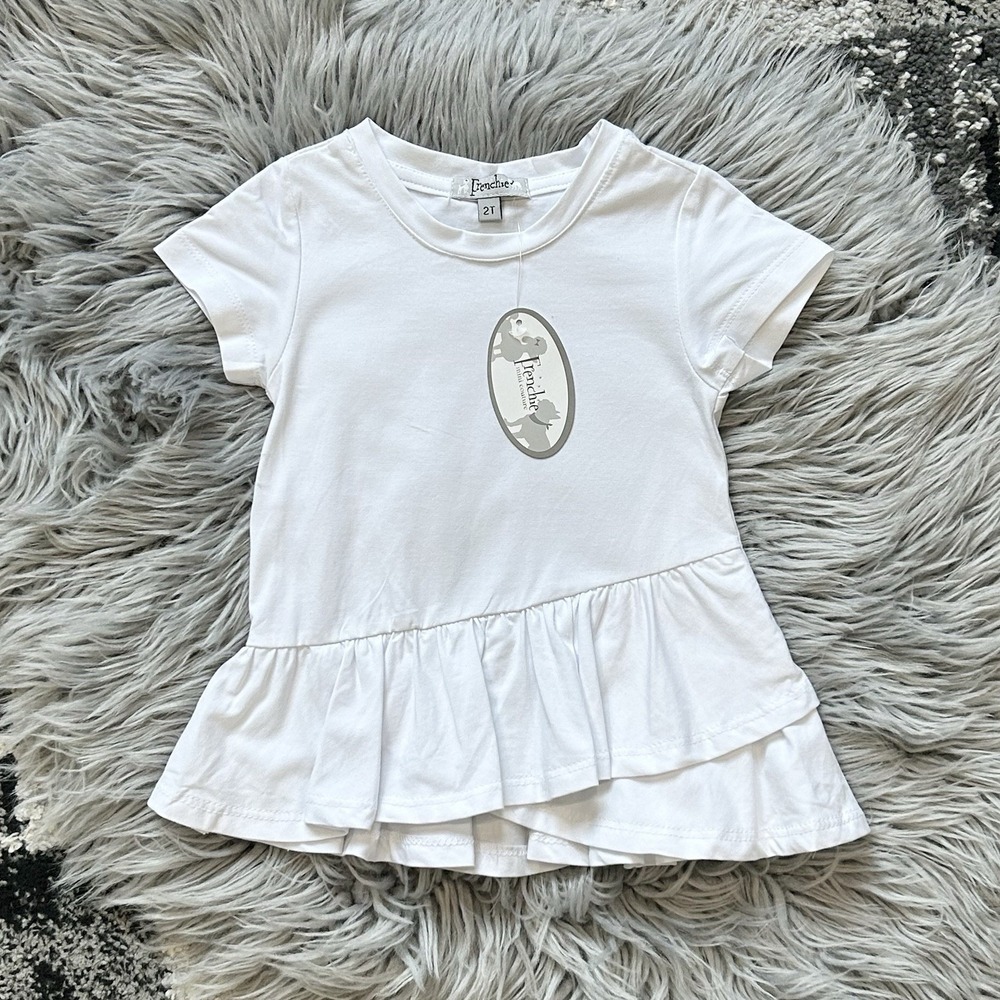 Frenchie Girls Basic White Modal Blend Peplum Crossover Ruffled T Shirt Size 2T